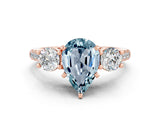 Rose gold Three-Stone Pear Cut Aquamarine Pavé Band with Four-Prong Setting