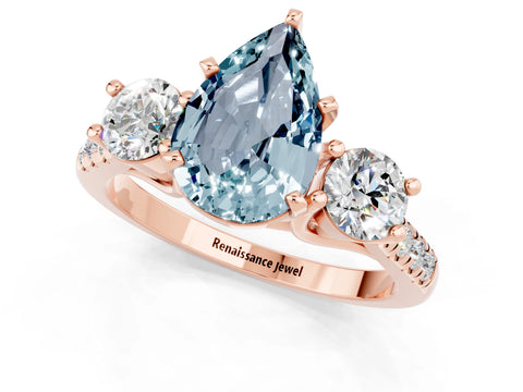 Rose gold Three-Stone Pear Cut Aquamarine Pavé Band with Four-Prong Setting_1
