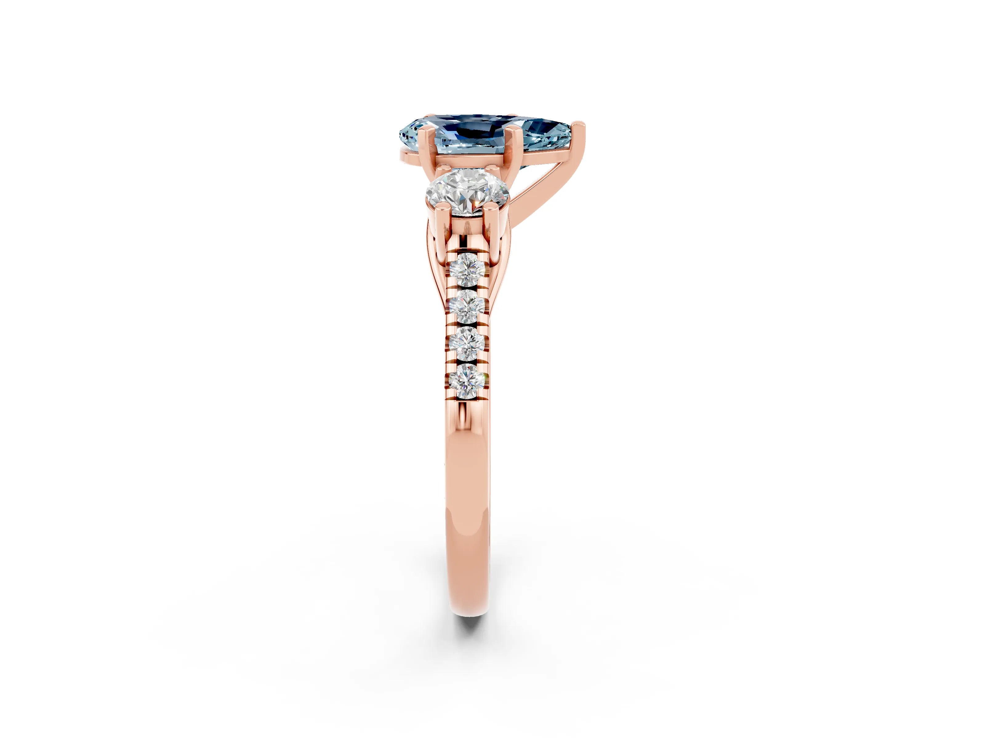 Rose gold Three-Stone Pear Cut Aquamarine Pavé Band with Four-Prong Setting_2