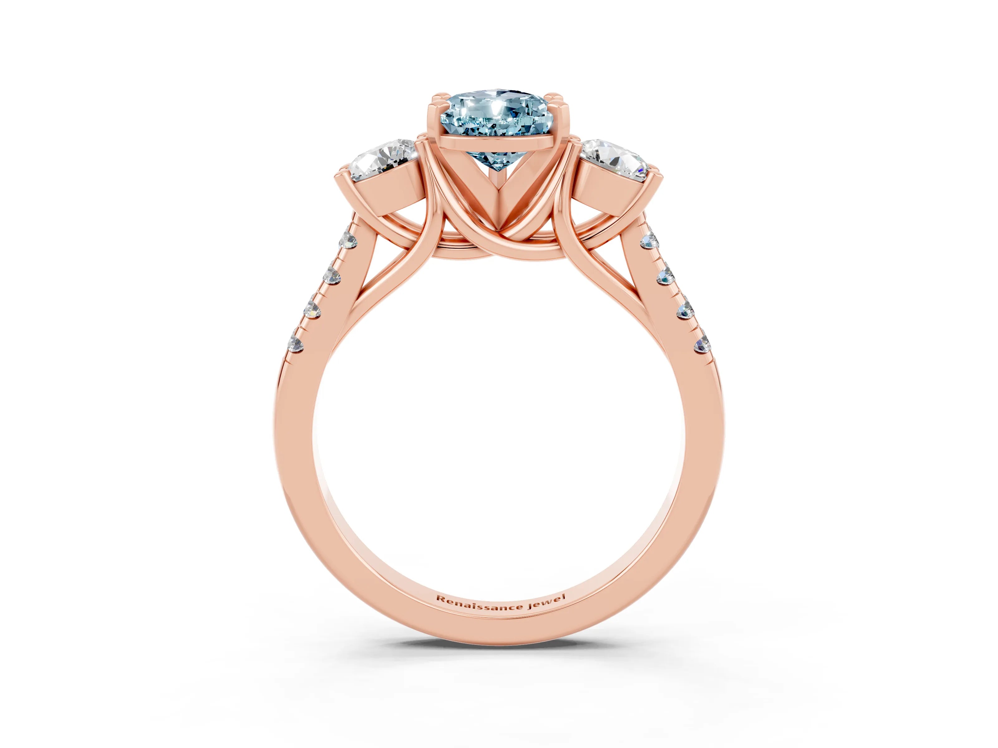 Rose gold Three-Stone Pear Cut Aquamarine Pavé Band with Four-Prong Setting_3