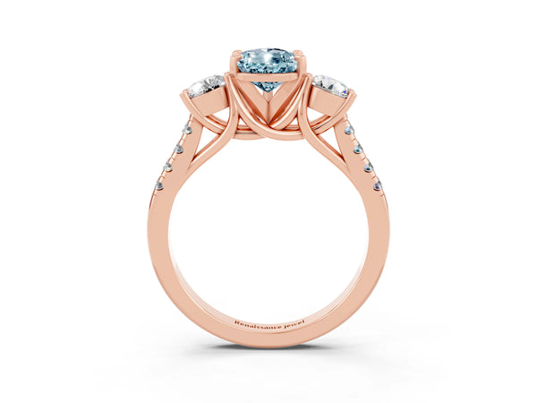Rose gold Three-Stone Pear Cut Aquamarine Pavé Band with Four-Prong Setting