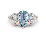 Rose gold Three-Stone Pear Cut Aquamarine Ring with Pavé Band and Prong Setting_12