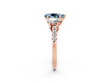 Rose gold Three-Stone Pear Cut Aquamarine Ring with Pavé Band and Prong Setting_14