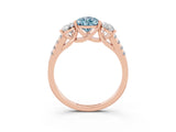 Rose gold Three-Stone Pear Cut Aquamarine Ring with Pavé Band and Prong Setting_15