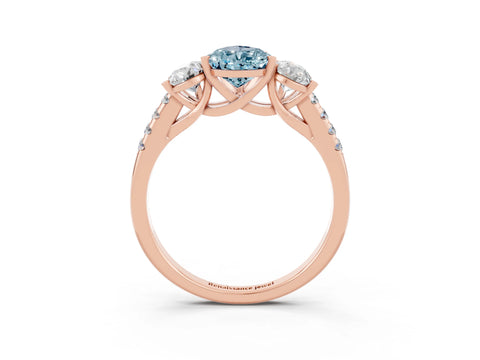 Rose gold Three-Stone Pear Cut Aquamarine Ring with Pavé Band and Prong Setting_15