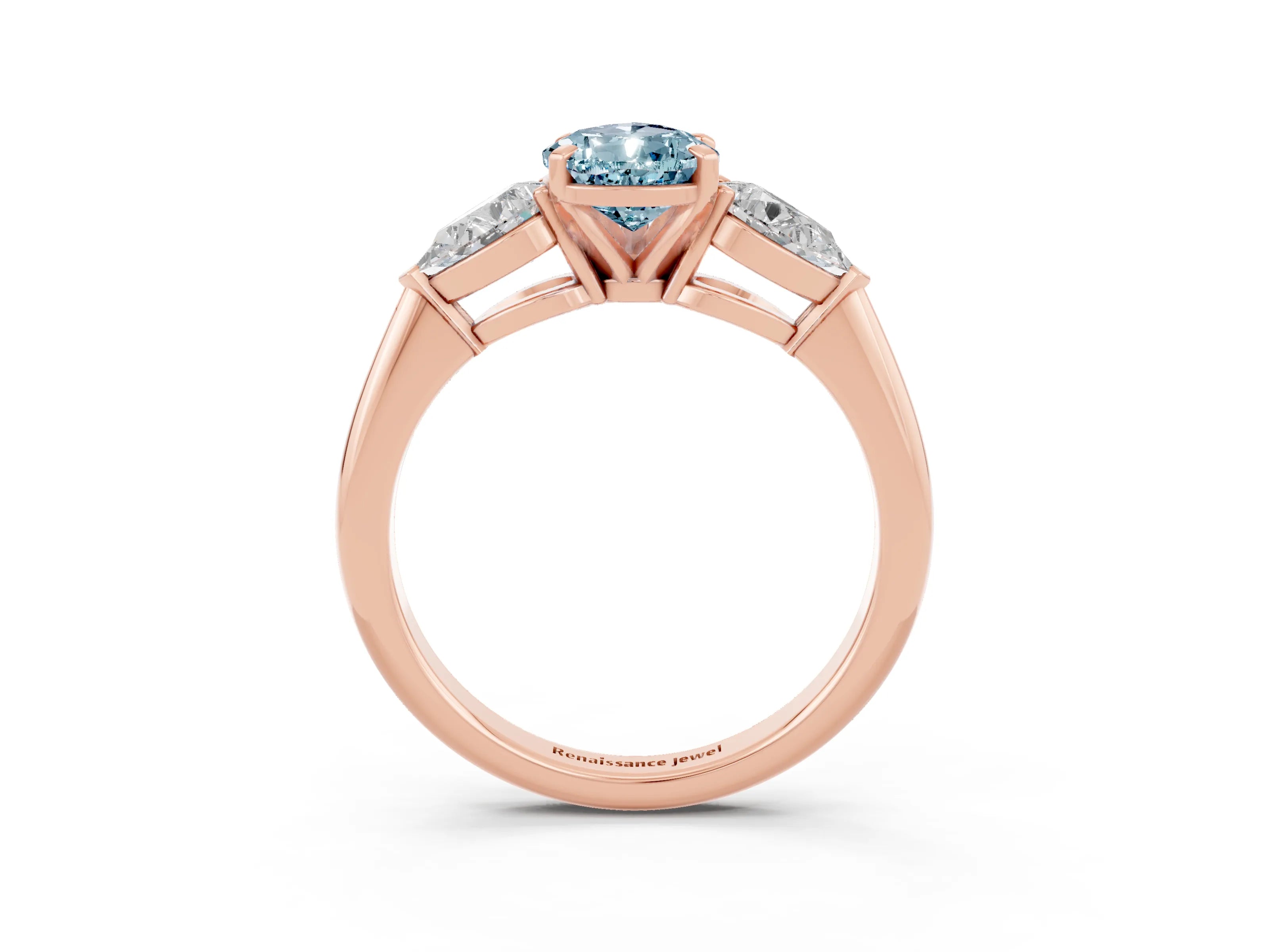 Rose gold Three-Stone Pear Cut Aquamarine Ring with Pear Side Stones and Four-Prong Setting_3