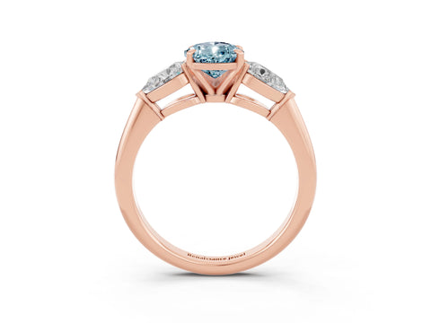 Rose gold Three-Stone Pear Cut Aquamarine Ring with Pear Side Stones and Four-Prong Setting_3