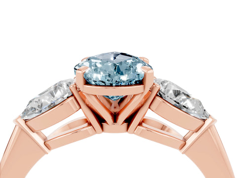 Rose gold Three-Stone Pear Cut Aquamarine Ring with Pear Side Stones and Four-Prong Setting_4