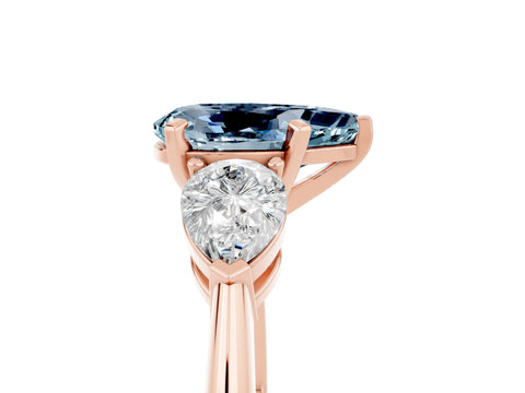 Rose gold Three-Stone Pear Cut Aquamarine Ring with Pear Side Stones and Four-Prong Setting_5