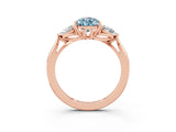 Rose gold Three-Stone Pear Cut Aquamarine Ring with Pear  Side Stones in Four-Prong Setting_15