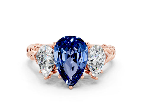 Rose gold Three-Stone Pear Cut Blue Sapphire Braided Band Ring with Four-Prong Setting_12