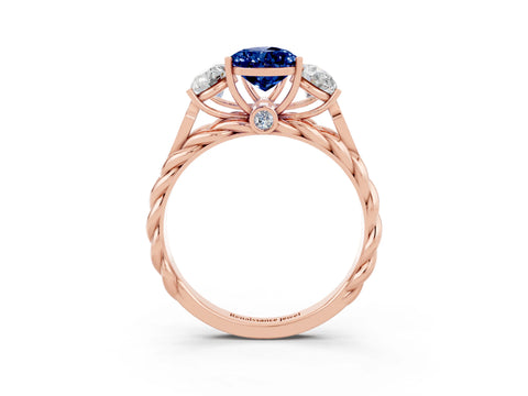 Rose gold Three-Stone Pear Cut Blue Sapphire Braided Band Ring with Four-Prong Setting_15