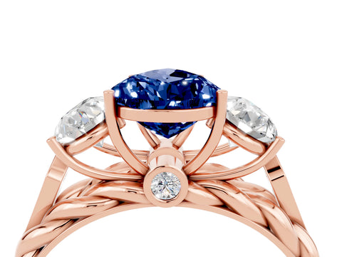 Rose gold Three-Stone Pear Cut Blue Sapphire Braided Band Ring with Four-Prong Setting_16