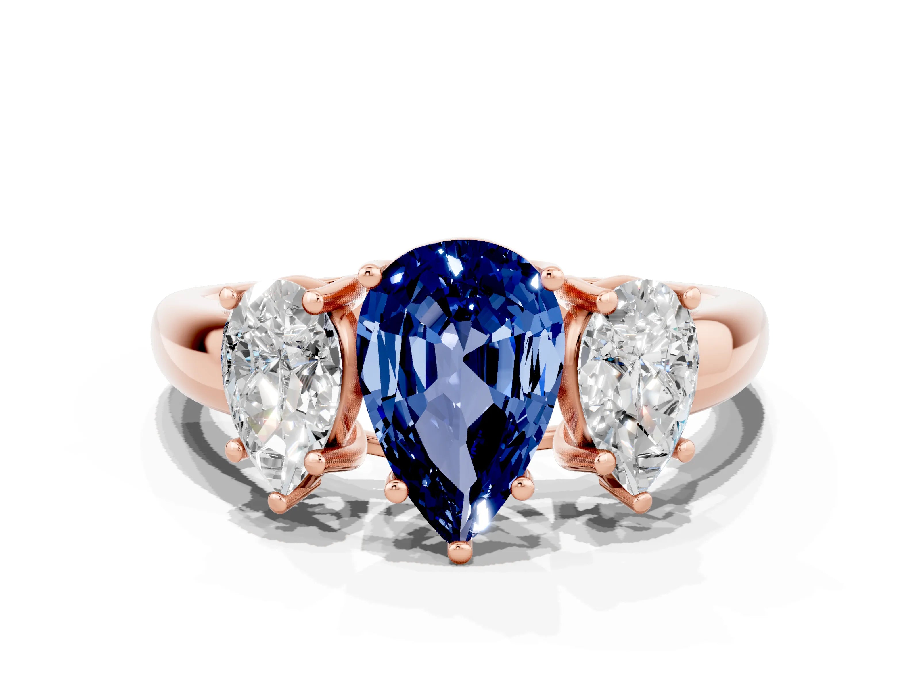 Rose gold Three-Stone Pear Cut Blue Sapphire Engagement Ring with Prong Setting
