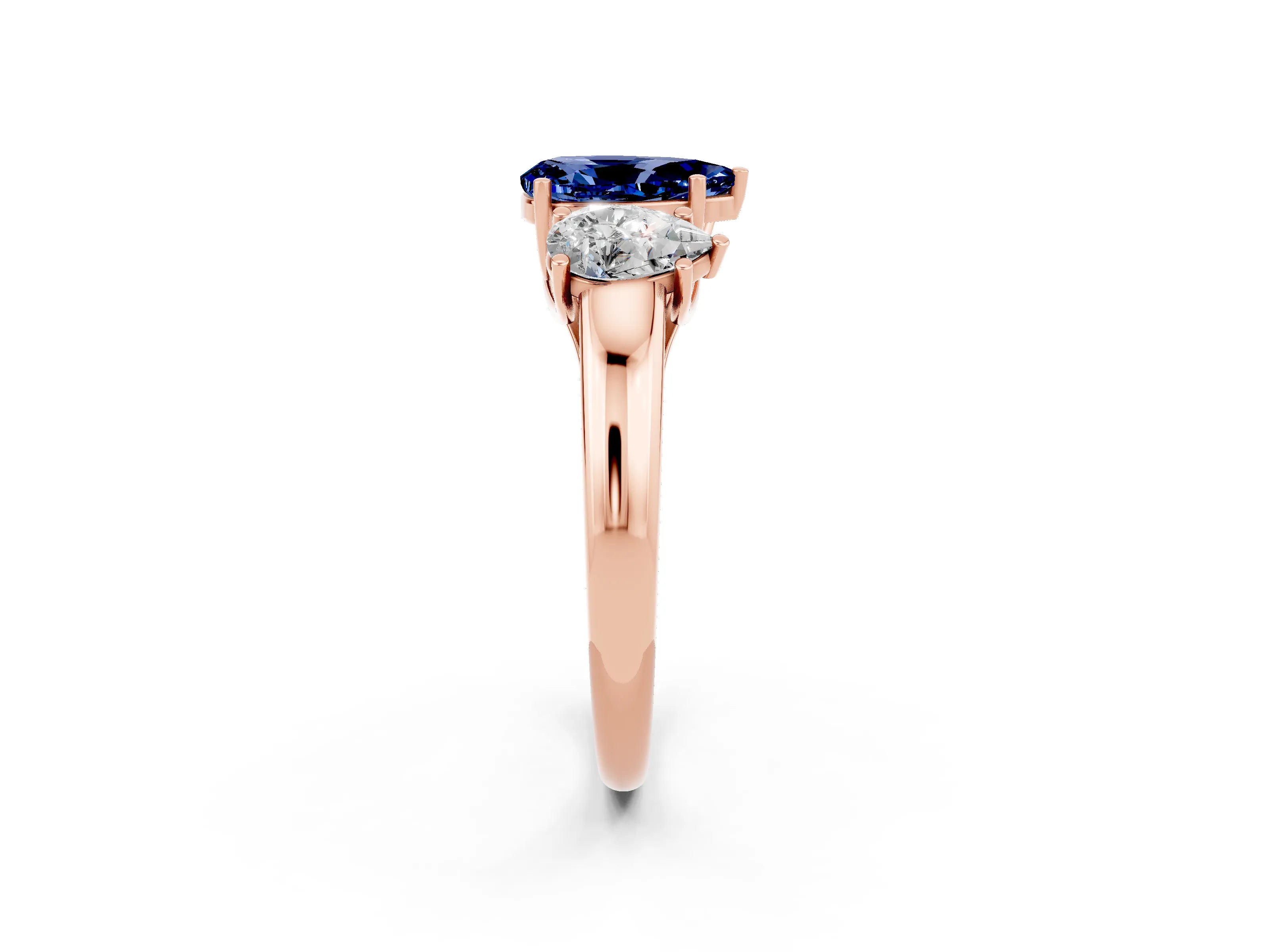 Rose gold Three-Stone Pear Cut Blue Sapphire Engagement Ring with Prong Setting_2