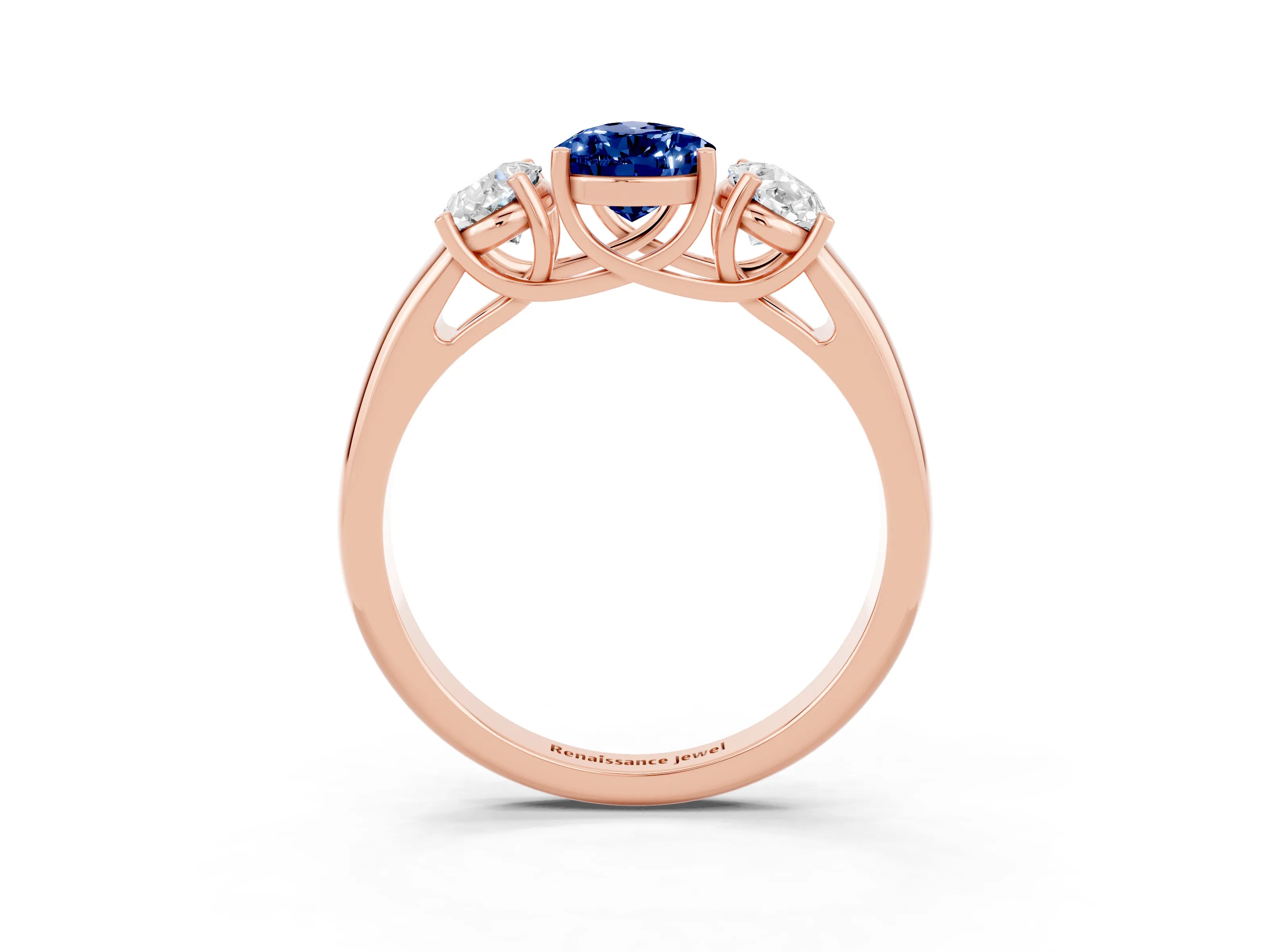 Rose gold Three-Stone Pear Cut Blue Sapphire Engagement Ring with Prong Setting_3