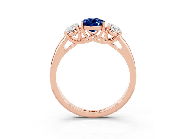 Rose gold Three-Stone Pear Cut Blue Sapphire Engagement Ring with Prong Setting
