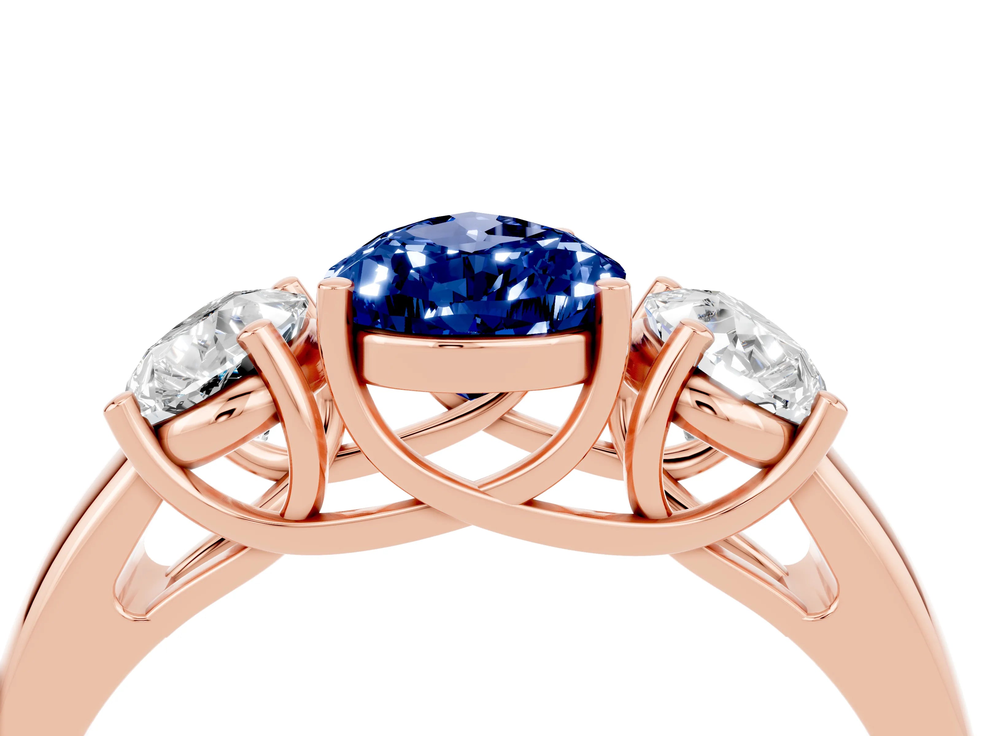 Rose gold Three-Stone Pear Cut Blue Sapphire Engagement Ring with Prong Setting_4