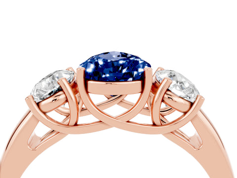 Rose gold Three-Stone Pear Cut Blue Sapphire Engagement Ring with Prong Setting_4