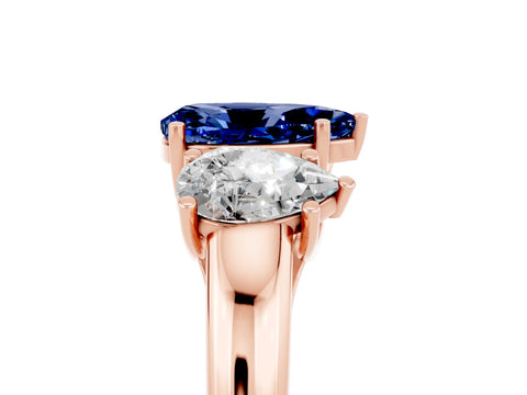 Rose gold Three-Stone Pear Cut Blue Sapphire Engagement Ring with Prong Setting_5