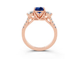 Rose gold Three-Stone Pear Cut Blue Sapphire Pavé Band with Four-Prong Setting_3