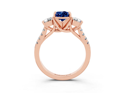 Rose gold Three-Stone Pear Cut Blue Sapphire Pavé Band with Four-Prong Setting_3
