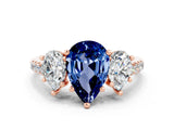 Rose gold Three-Stone Pear Cut Blue Sapphire Ring with Pavé Band and Prong Setting_12