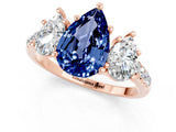Rose gold Three-Stone Pear Cut Blue Sapphire Ring with Pavé Band and Prong Setting_13