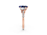 Rose gold Three-Stone Pear Cut Blue Sapphire Ring with Pavé Band and Prong Setting_14