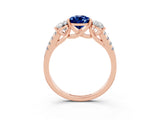 Rose gold Three-Stone Pear Cut Blue Sapphire Ring with Pavé Band and Prong Setting_15