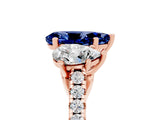 Rose gold Three-Stone Pear Cut Blue Sapphire Ring with Pavé Band and Prong Setting_17