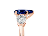Rose gold Three-Stone Pear Cut Blue Sapphire Ring with Pear Side Stones and Four-Prong Setting_5