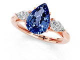 Rose gold Three-Stone Pear Cut Blue Sapphire Ring with Pear  Side Stones in Four-Prong Setting_13