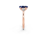 Rose gold Three-Stone Pear Cut Blue Sapphire Ring with Pear  Side Stones in Four-Prong Setting_14