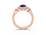 Rose gold Three-Stone Pear Cut Blue Sapphire Ring with Pear  Side Stones in Four-Prong Setting_15