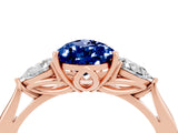 Rose gold Three-Stone Pear Cut Blue Sapphire Ring with Pear  Side Stones in Four-Prong Setting_16