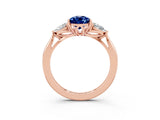 Rose gold Three-Stone Pear Cut Blue Sapphire Ring with Pear  Side Stones in Four-Prong Setting_39