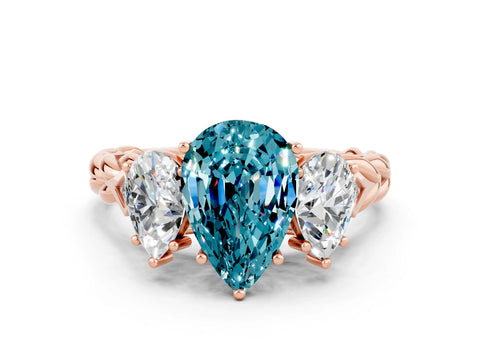 Rose gold Three-Stone Pear Cut Blue Topaz Braided Band Ring with Four-Prong Setting_12