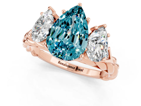 Rose gold Three-Stone Pear Cut Blue Topaz Braided Band Ring with Four-Prong Setting_13