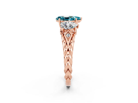 Rose gold Three-Stone Pear Cut Blue Topaz Braided Band Ring with Four-Prong Setting_14