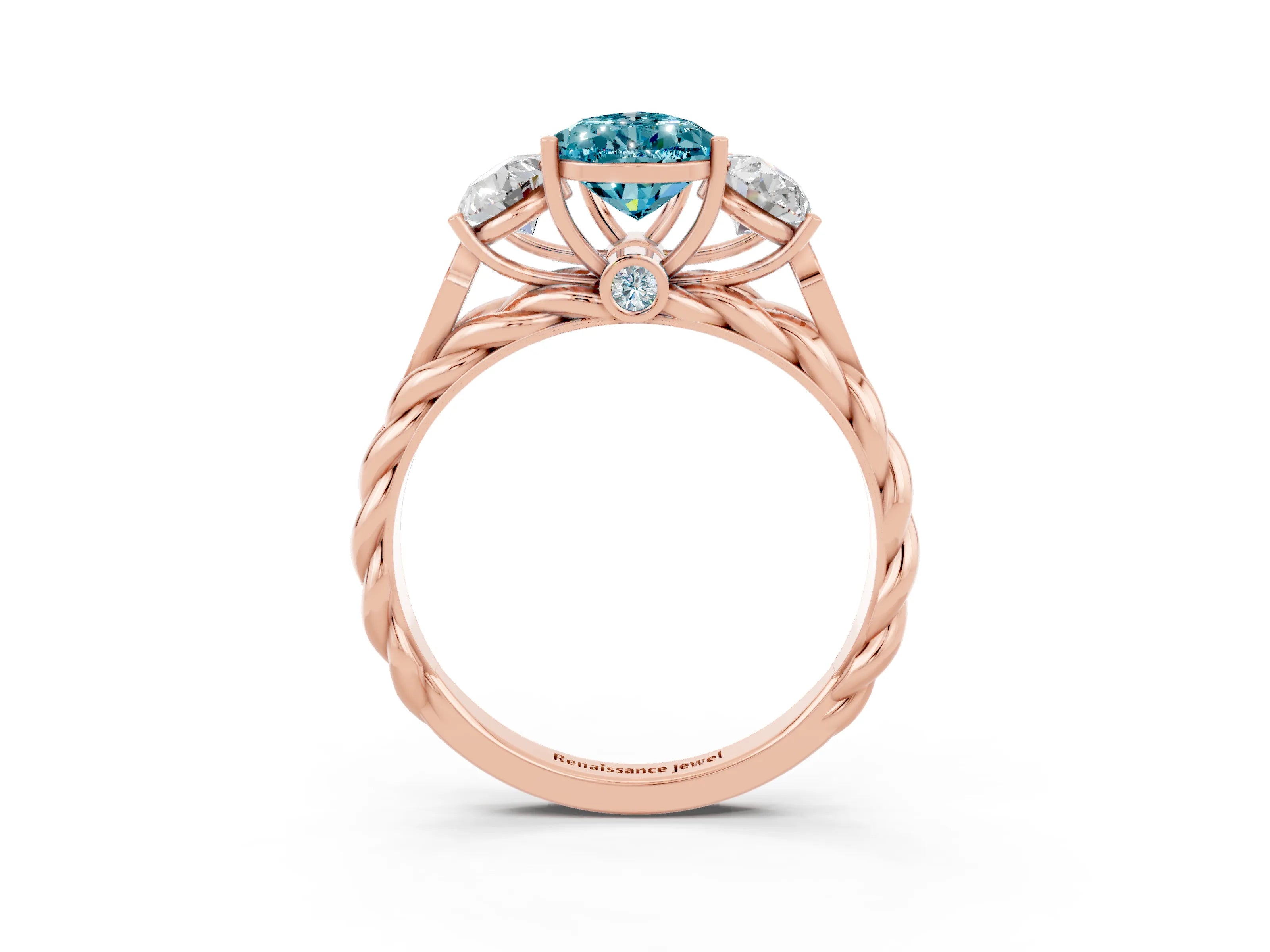 Rose gold Three-Stone Pear Cut Blue Topaz Braided Band Ring with Four-Prong Setting_15