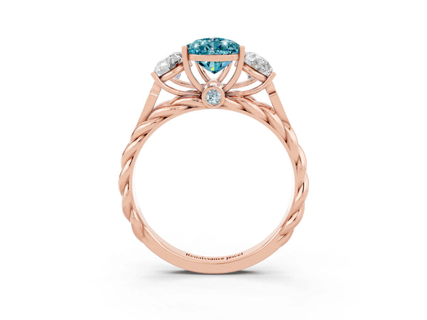 Rose gold Three-Stone Pear Cut Blue Topaz Braided Band Ring with Four-Prong Setting
