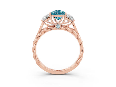 Rose gold Three-Stone Pear Cut Blue Topaz Braided Band Ring with Four-Prong Setting_15