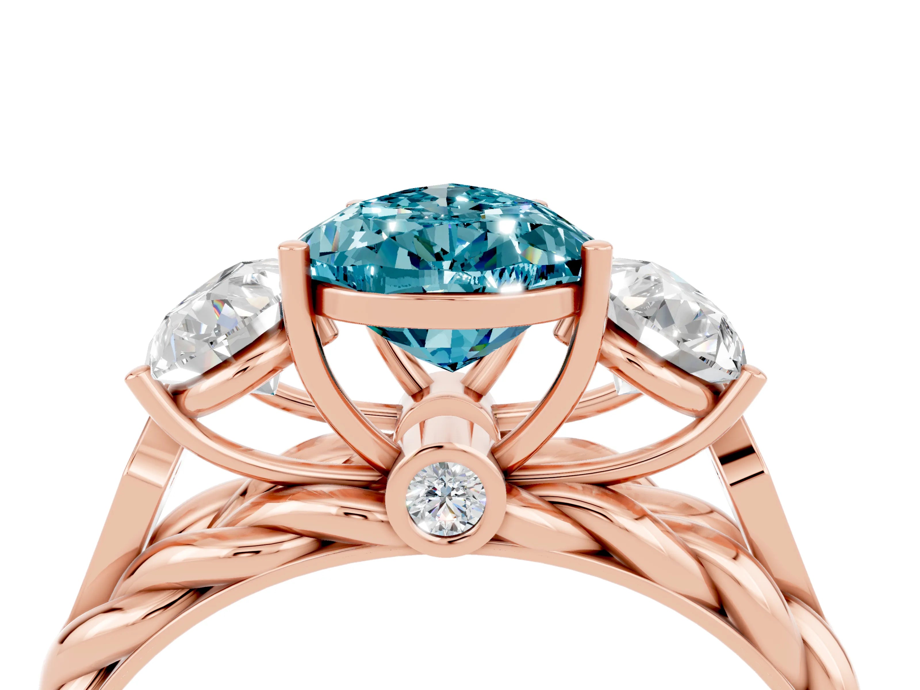 Rose gold Three-Stone Pear Cut Blue Topaz Braided Band Ring with Four-Prong Setting_16