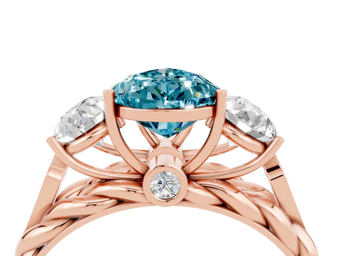 Rose gold Three-Stone Pear Cut Blue Topaz Braided Band Ring with Four-Prong Setting_16
