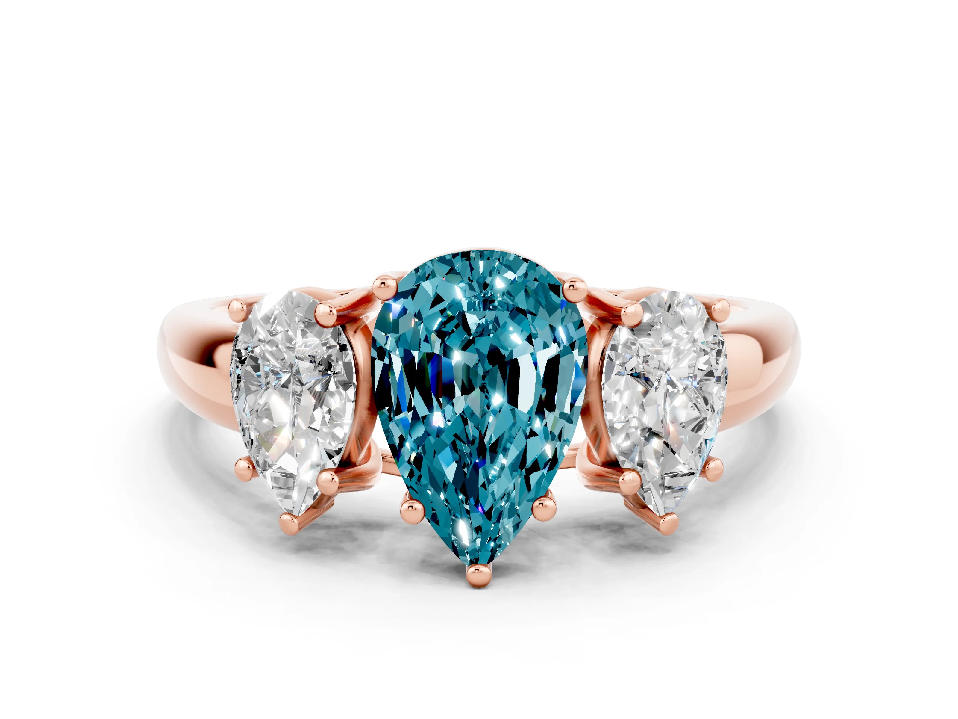 Rose gold Three-Stone Pear Cut Blue Topaz Engagement Ring with Prong Setting