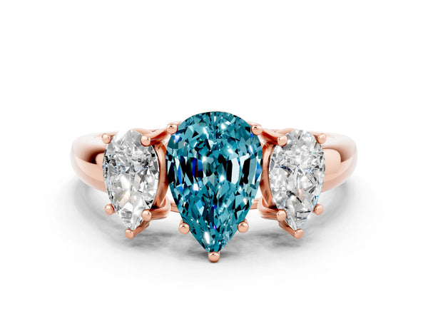 Rose gold Three-Stone Pear Cut Blue Topaz Engagement Ring with Prong Setting