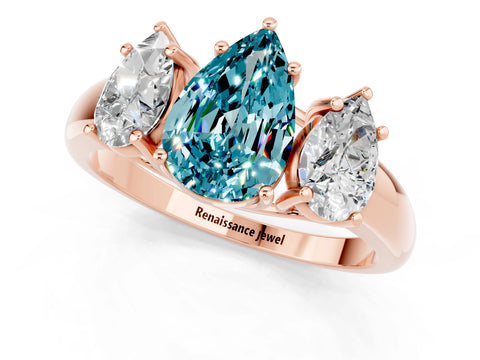 Rose gold Three-Stone Pear Cut Blue Topaz Engagement Ring with Prong Setting_1