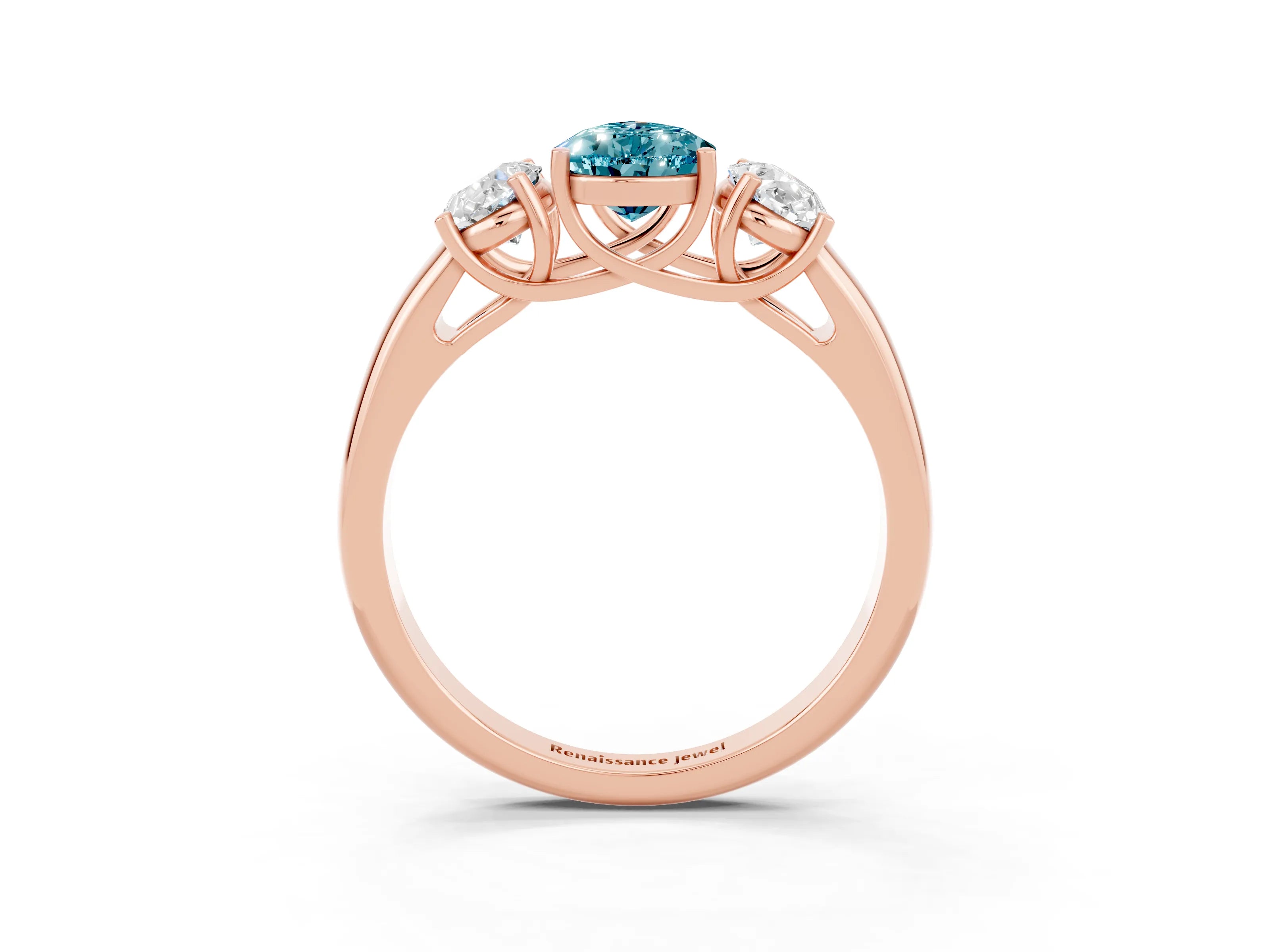 Rose gold Three-Stone Pear Cut Blue Topaz Engagement Ring with Prong Setting_3