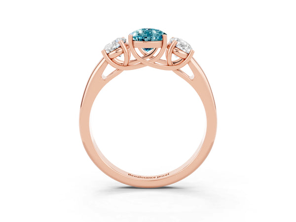 Rose gold Three-Stone Pear Cut Blue Topaz Engagement Ring with Prong Setting